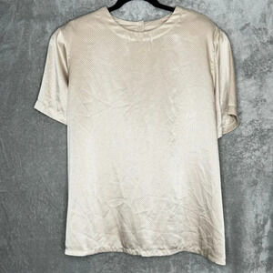 Rena Rowan 18W 1X Shirt Top Brown Polka Dot Short Sleeve Round Neck Button Back